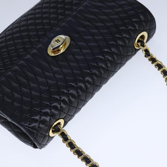 BALLY Chain Shoulder Bag Leather Black Gold Auth 109917
