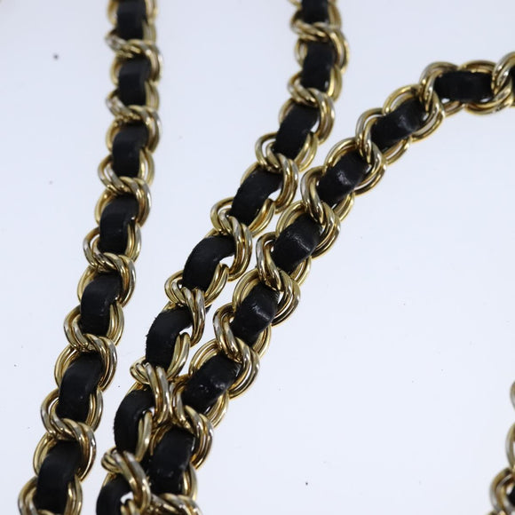 BALLY Chain Shoulder Bag Leather Black Gold Auth 109917