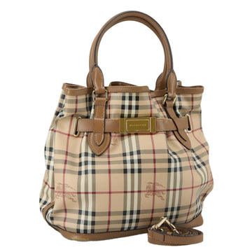 BURBERRY Nova Check Tote Bag PVC Leather 2way Beige Auth 109937