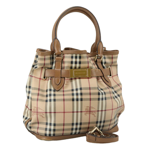 BURBERRY Nova Check Tote Bag PVC Leather 2way Beige Auth 109937