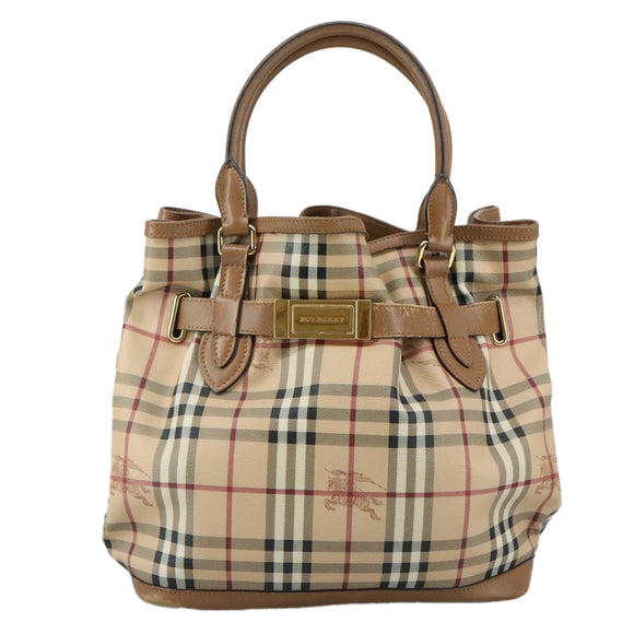 BURBERRY Nova Check Tote Bag PVC Leather 2way Beige Auth 109937