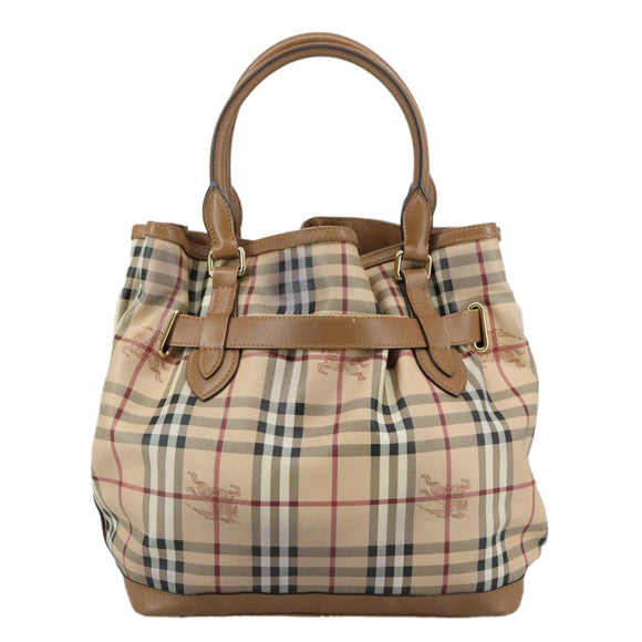 BURBERRY Nova Check Tote Bag PVC Leather 2way Beige Auth 109937