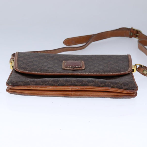 CELINE Macadam Canvas Shoulder Bag PVC Leather Brown Auth 110008