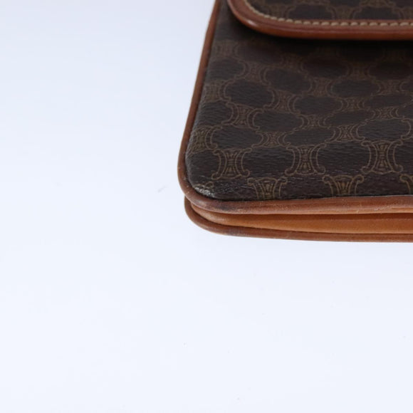 CELINE Macadam Canvas Shoulder Bag PVC Leather Brown Auth 110008