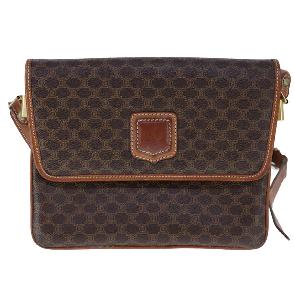 CELINE Macadam Canvas Shoulder Bag PVC Leather Brown Auth 110008