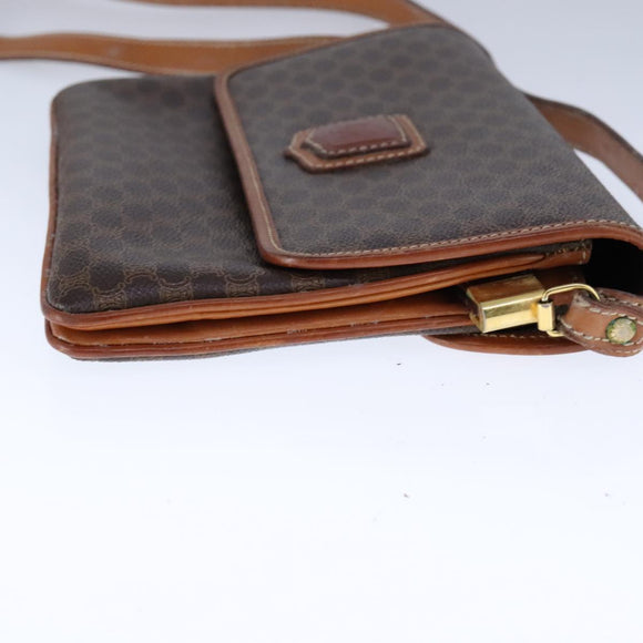 CELINE Macadam Canvas Shoulder Bag PVC Leather Brown Auth 110008