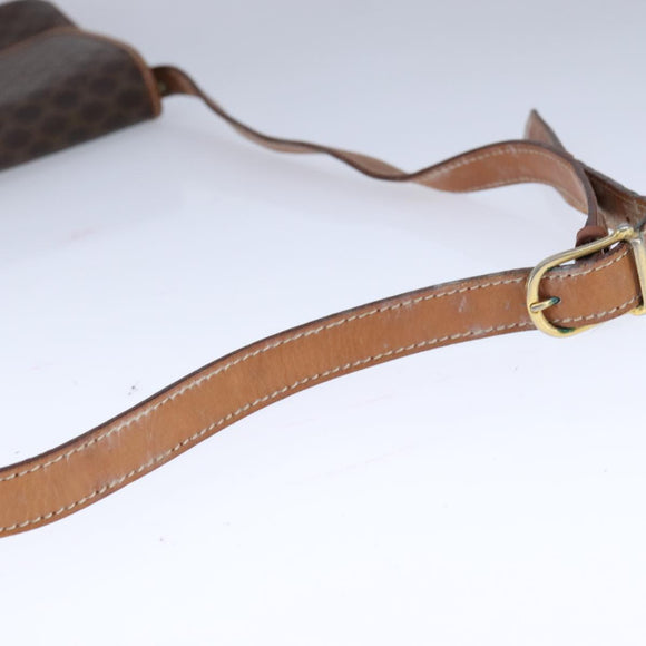CELINE Macadam Canvas Shoulder Bag PVC Leather Brown Auth 110008