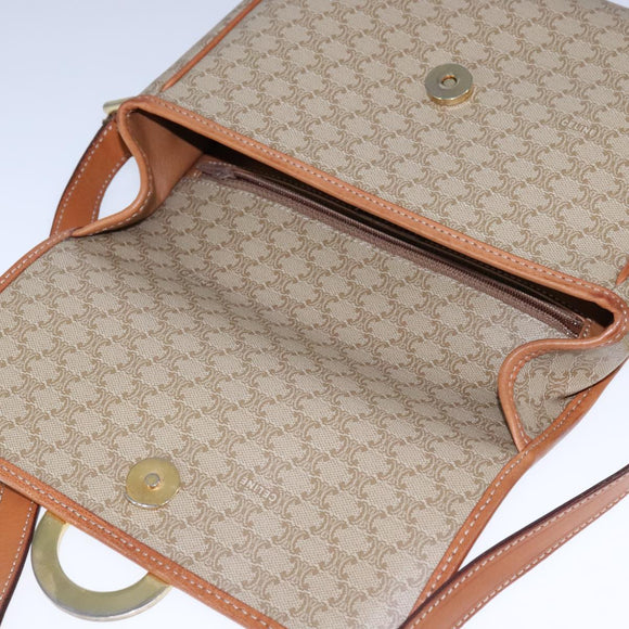 CELINE Macadam Canvas Circle Shoulder Bag Beige Auth 110010