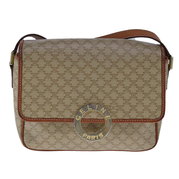 CELINE Macadam Canvas Circle Shoulder Bag Beige Auth 110010