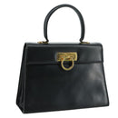 Salvatore Ferragamo Gancini Hand Bag Leather Black Gold Auth 110014-1