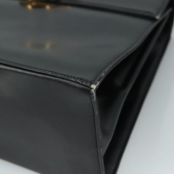 Salvatore Ferragamo Gancini Hand Bag Leather Black Gold Auth 110014