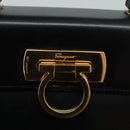 Salvatore Ferragamo Gancini Hand Bag Leather Black Gold Auth 110014-17