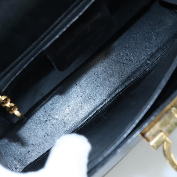 Salvatore Ferragamo Gancini Hand Bag Leather Black Gold Auth 110014