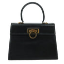 Salvatore Ferragamo Gancini Hand Bag Leather Black Gold Auth 110014-13