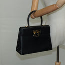 Salvatore Ferragamo Gancini Hand Bag Leather Black Gold Auth 110014-22