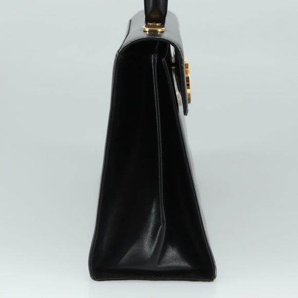 Salvatore Ferragamo Gancini Hand Bag Leather Black Gold Auth 110014