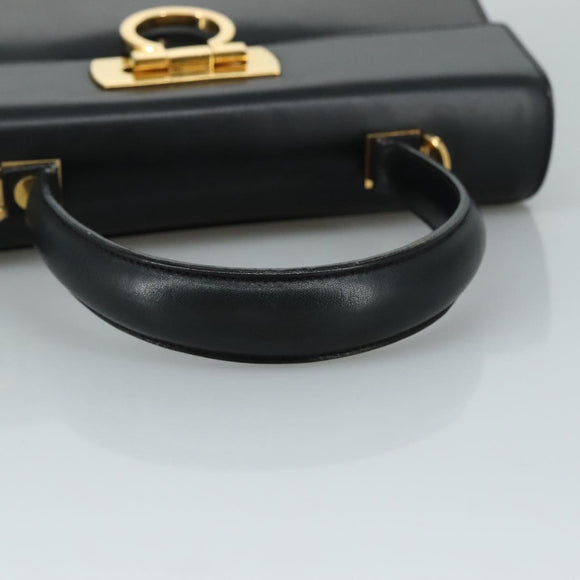 Salvatore Ferragamo Gancini Hand Bag Leather Black Gold Auth 110014