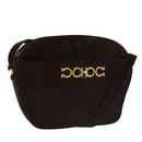 Salvatore Ferragamo Gancini Shoulder Bag Suede Brown Gold Auth 110015-1