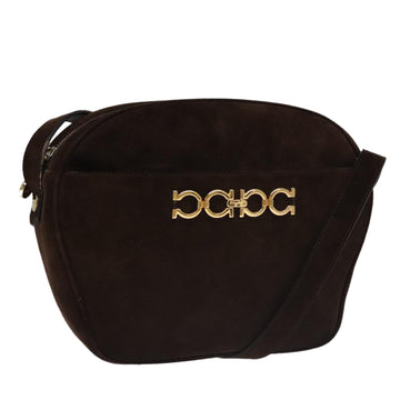 Salvatore Ferragamo Gancini Shoulder Bag Suede Brown Gold Auth 110015