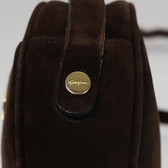 Salvatore Ferragamo Gancini Shoulder Bag Suede Brown Gold Auth 110015