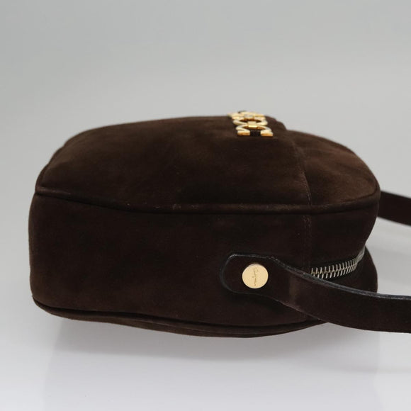 Salvatore Ferragamo Gancini Shoulder Bag Suede Brown Gold Auth 110015