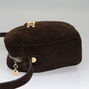 Salvatore Ferragamo Gancini Shoulder Bag Suede Brown Gold Auth 110015-4