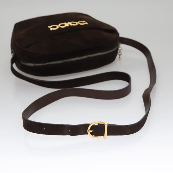 Salvatore Ferragamo Gancini Shoulder Bag Suede Brown Gold Auth 110015