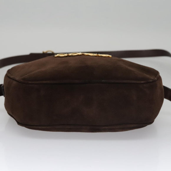 Salvatore Ferragamo Gancini Shoulder Bag Suede Brown Gold Auth 110015