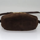 Salvatore Ferragamo Gancini Shoulder Bag Suede Brown Gold Auth 110015-5