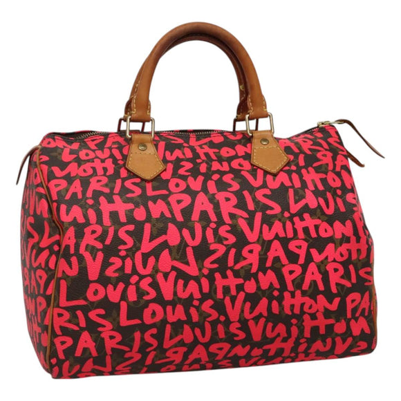 LOUIS VUITTON Monogram Graffiti Speedy 30 Hand Bag Pink M93704 LV Auth 110106A