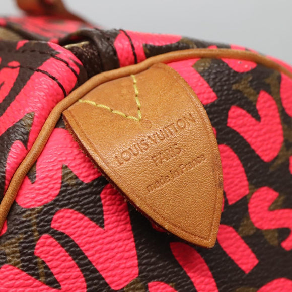 LOUIS VUITTON Monogram Graffiti Speedy 30 Hand Bag Pink M93704 LV Auth 110106A