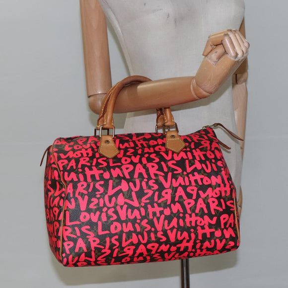 LOUIS VUITTON Monogram Graffiti Speedy 30 Hand Bag Pink M93704 LV Auth 110106A