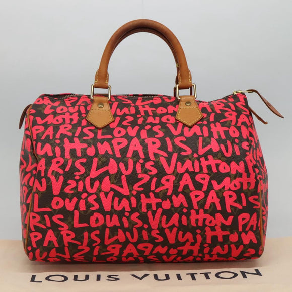 LOUIS VUITTON Monogram Graffiti Speedy 30 Hand Bag Pink M93704 LV Auth 110106A
