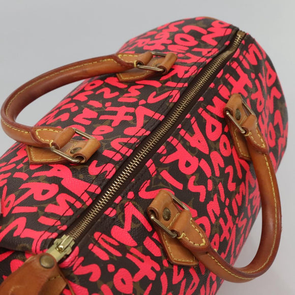 LOUIS VUITTON Monogram Graffiti Speedy 30 Hand Bag Pink M93704 LV Auth 110106A