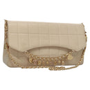 CHANEL Choco Bar Chain Shoulder Bag Lamb Skin Ivory CC Auth 110166A-1
