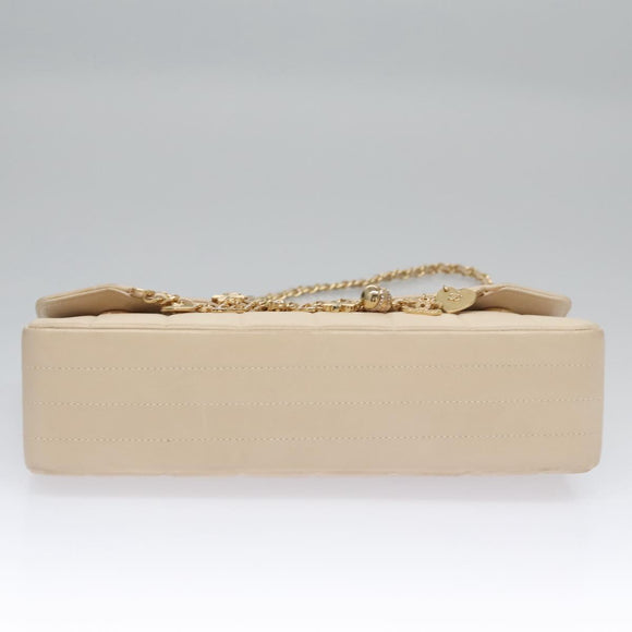 CHANEL Choco Bar Chain Shoulder Bag Lamb Skin Ivory CC Auth 110166A