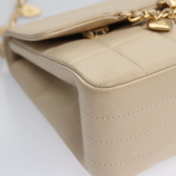 CHANEL Choco Bar Chain Shoulder Bag Lamb Skin Ivory CC Auth 110166SAM