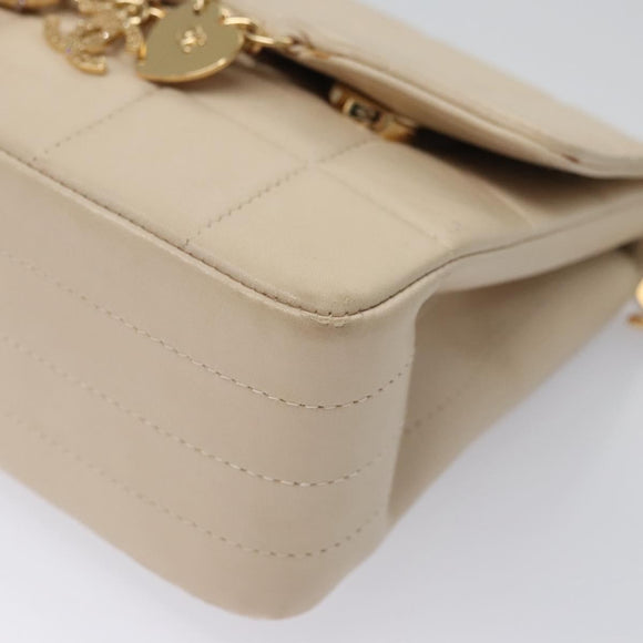 CHANEL Choco Bar Chain Shoulder Bag Lamb Skin Ivory CC Auth 110166A