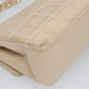 CHANEL Choco Bar Chain Shoulder Bag Lamb Skin Ivory CC Auth 110166A-17