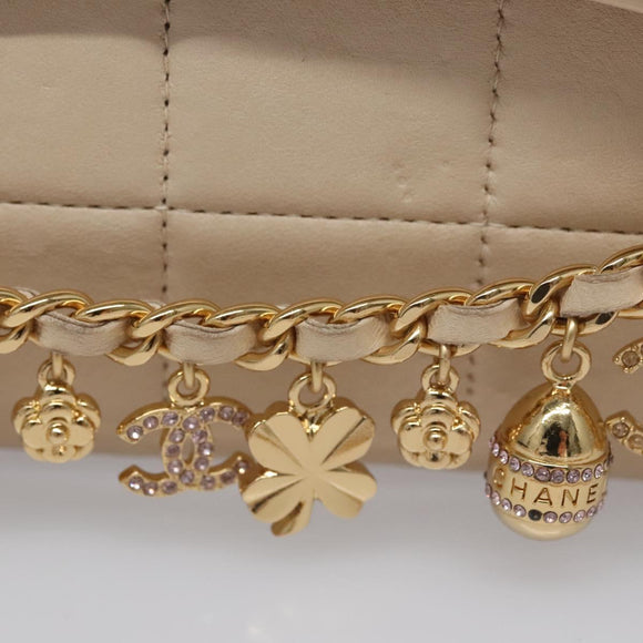 CHANEL Choco Bar Chain Shoulder Bag Lamb Skin Ivory CC Auth 110166A