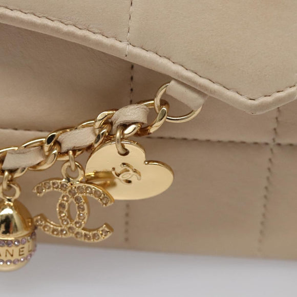 CHANEL Choco Bar Chain Shoulder Bag Lamb Skin Ivory CC Auth 110166A