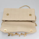 CHANEL Choco Bar Chain Shoulder Bag Lamb Skin Ivory CC Auth 110166A-23