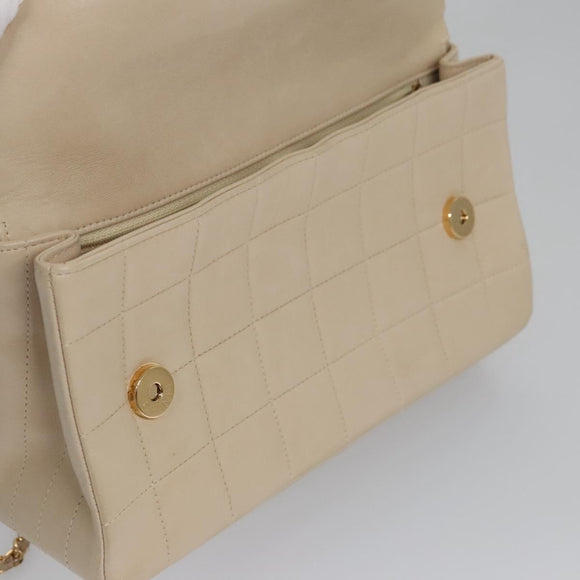 CHANEL Choco Bar Chain Shoulder Bag Lamb Skin Ivory CC Auth 110166A