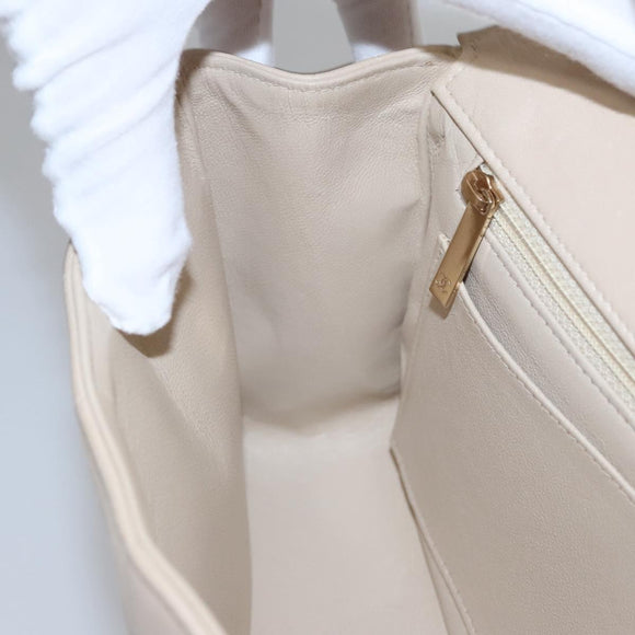 CHANEL Choco Bar Chain Shoulder Bag Lamb Skin Ivory CC Auth 110166A