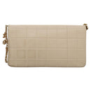 CHANEL Choco Bar Chain Shoulder Bag Lamb Skin Ivory CC Auth 110166A-2