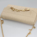 CHANEL Choco Bar Chain Shoulder Bag Lamb Skin Ivory CC Auth 110166A-6