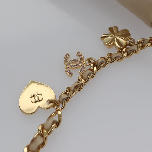 CHANEL Choco Bar Chain Shoulder Bag Lamb Skin Ivory CC Auth 110166A