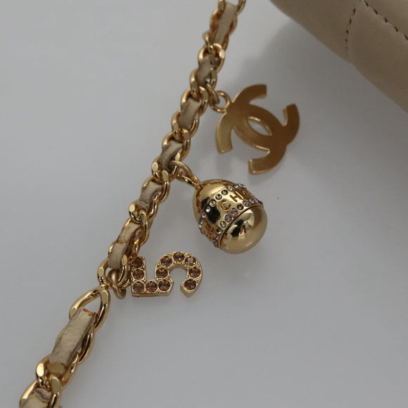 CHANEL Choco Bar Chain Shoulder Bag Lamb Skin Ivory CC Auth 110166A