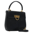 Salvatore Ferragamo Gancini Hand Bag Leather 2way Black Auth 110168-1