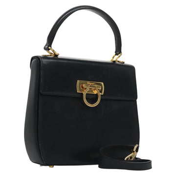 Salvatore Ferragamo Gancini Hand Bag Leather 2way Black Auth 110168
